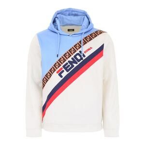 Fendi Roma Mania Fila All Over Logo White Blue Red Sweatshirt Hoodie Large L
